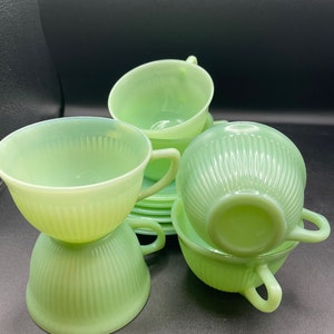 Fire King Jadeite green cups and saucers