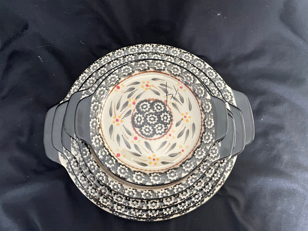 Set of 5 Nesting Plates, Trivets, Lids Temptations Ovenware Tara Old World Black Etsy