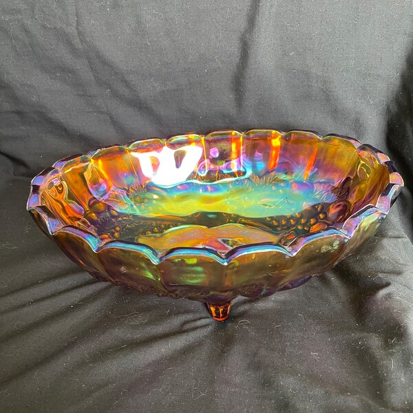 Vintage Indiana Glass Co Amber Carnival Glass Fruit Bowl