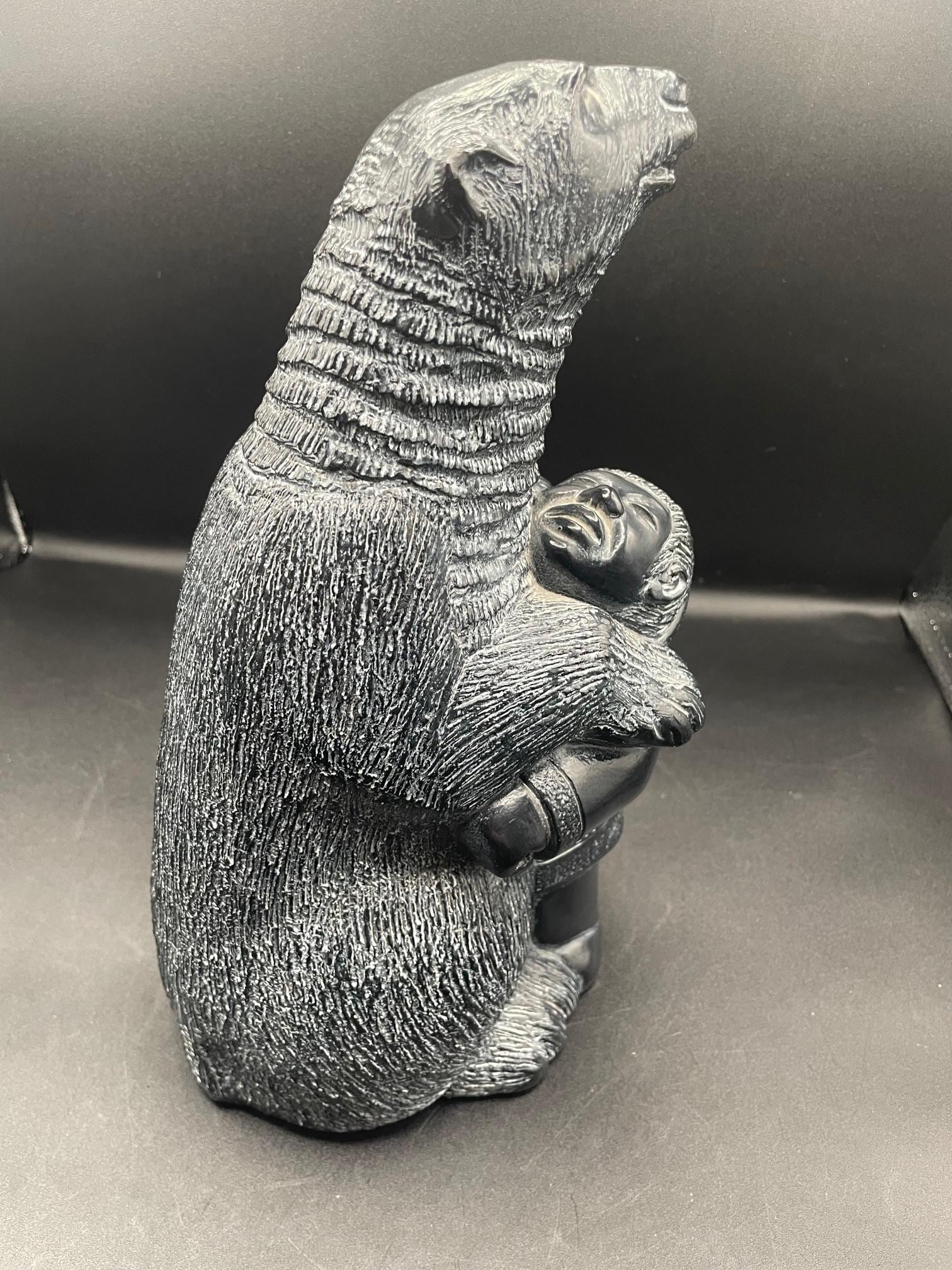 Aardvark Canada Vintage Soap Stone Style Sculpture With Bear and
