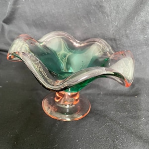 Cristall Line Ciro Bianco Glass Dish pink and green
