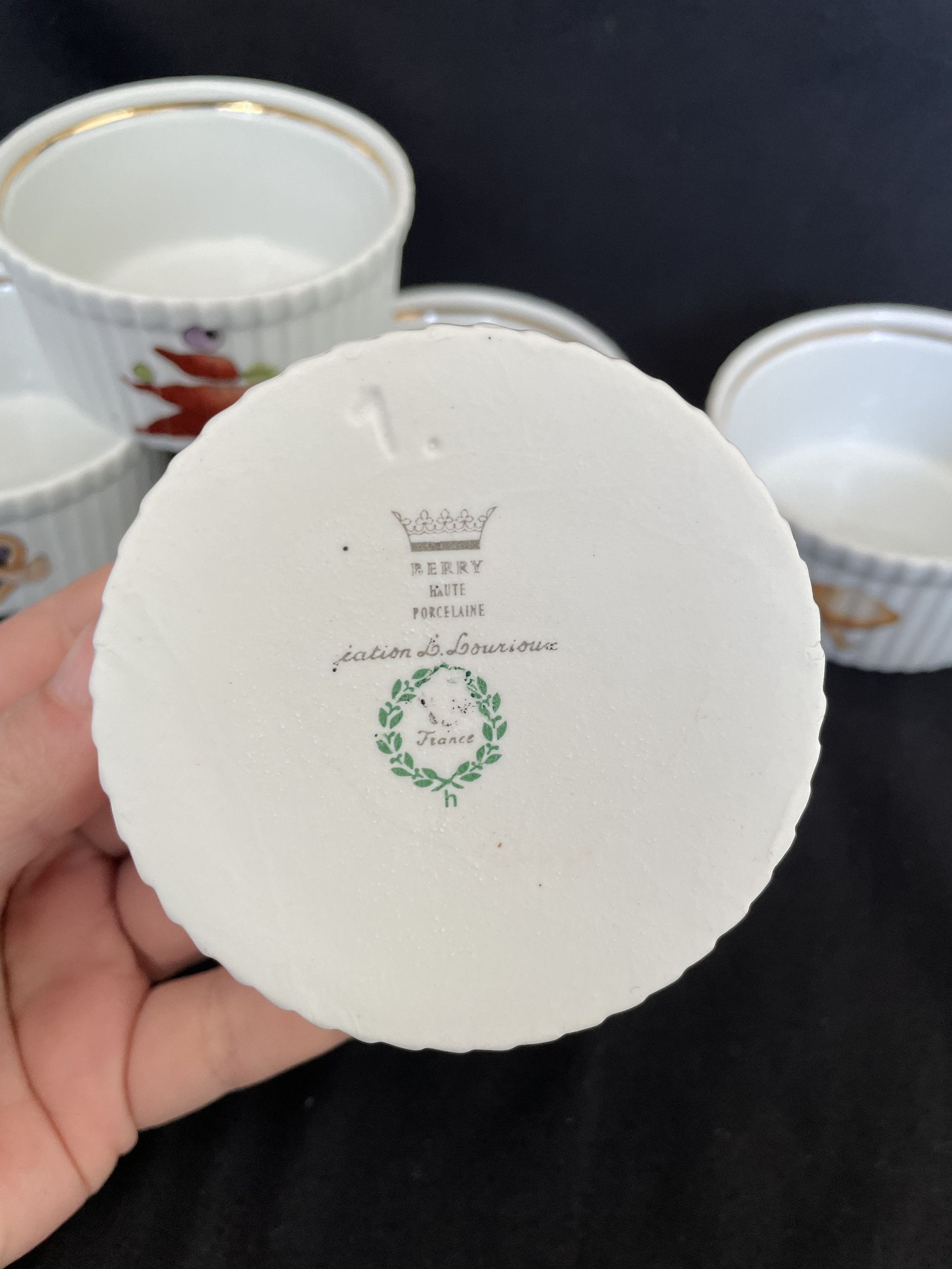 5 Ramequins En Porcelaine MEHUN Vintage - Déposé FRANCE - Très Bel état D'occasion