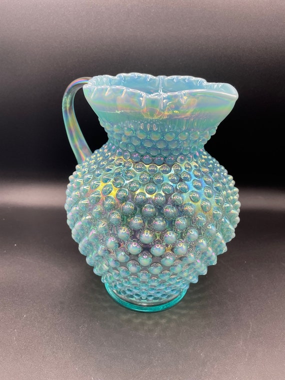 Fenton Blue Opalescent Glass Hobnail Pitcher With 6 Glasses - Etsy