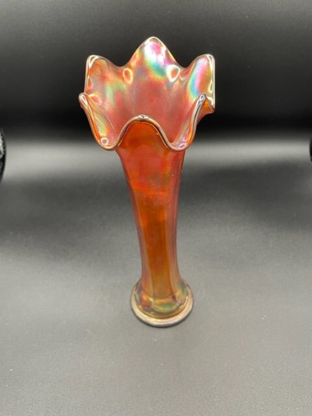 Fenton Marigold Carnival Glass Flute Vase Etsy