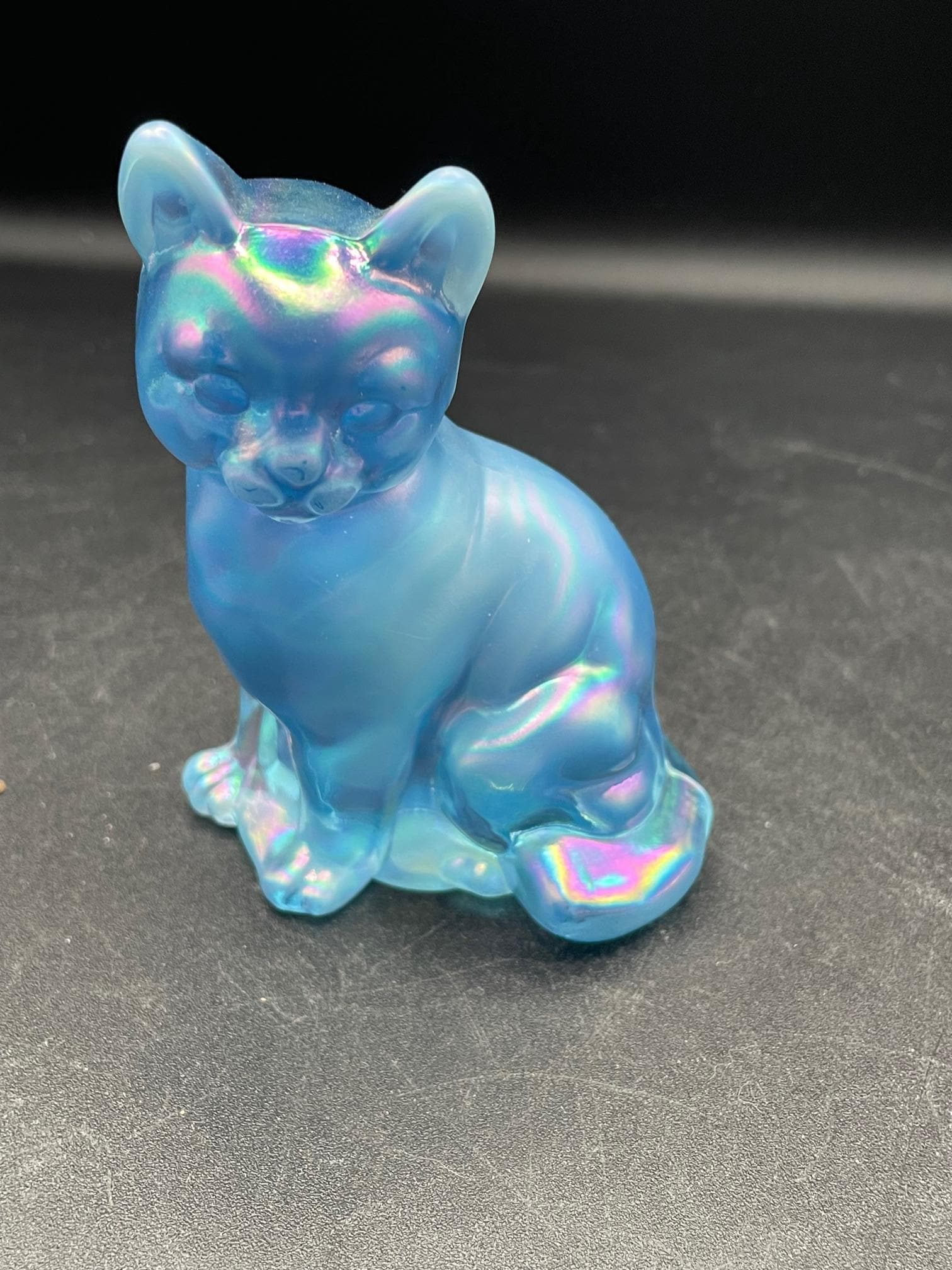 Fenton Carnival Iridescent Blue Cat - Etsy Canada