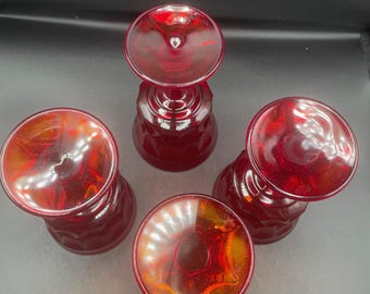 Vintage Noritake Ruby Red Goblets | Set of 4 | Glow Under UV Light
