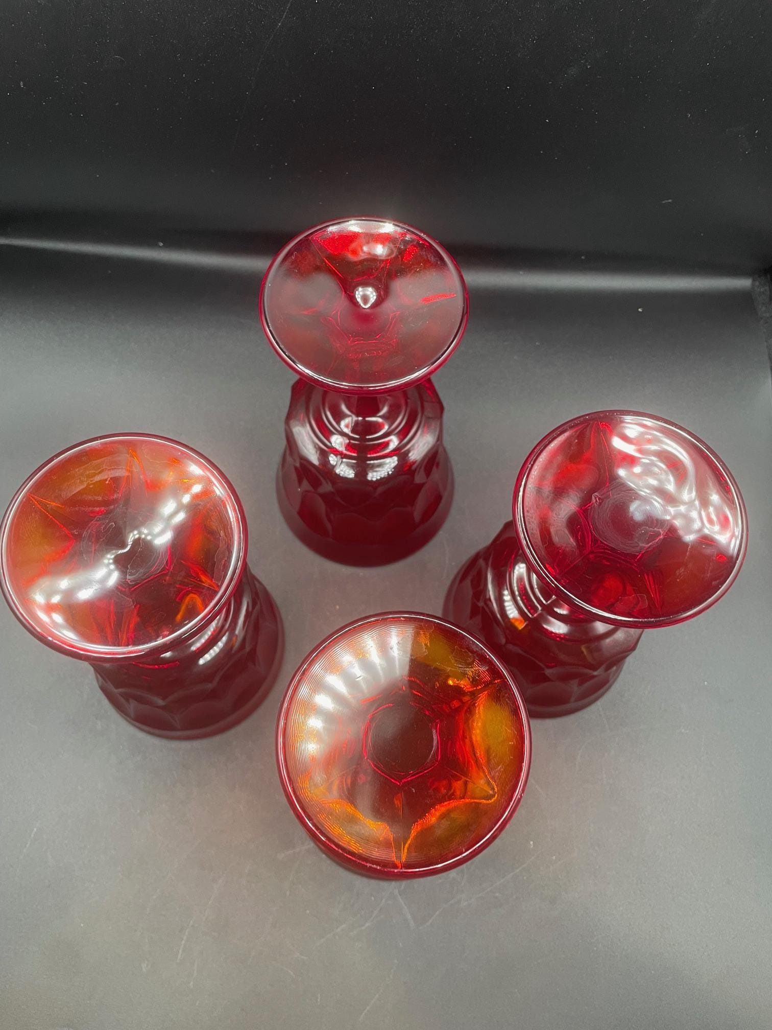 Vintage Noritake Ruby Red Goblets | Set of 4 | Glow Under UV Light