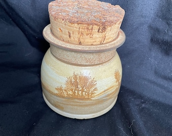 Vintage pottery pot with cork lid