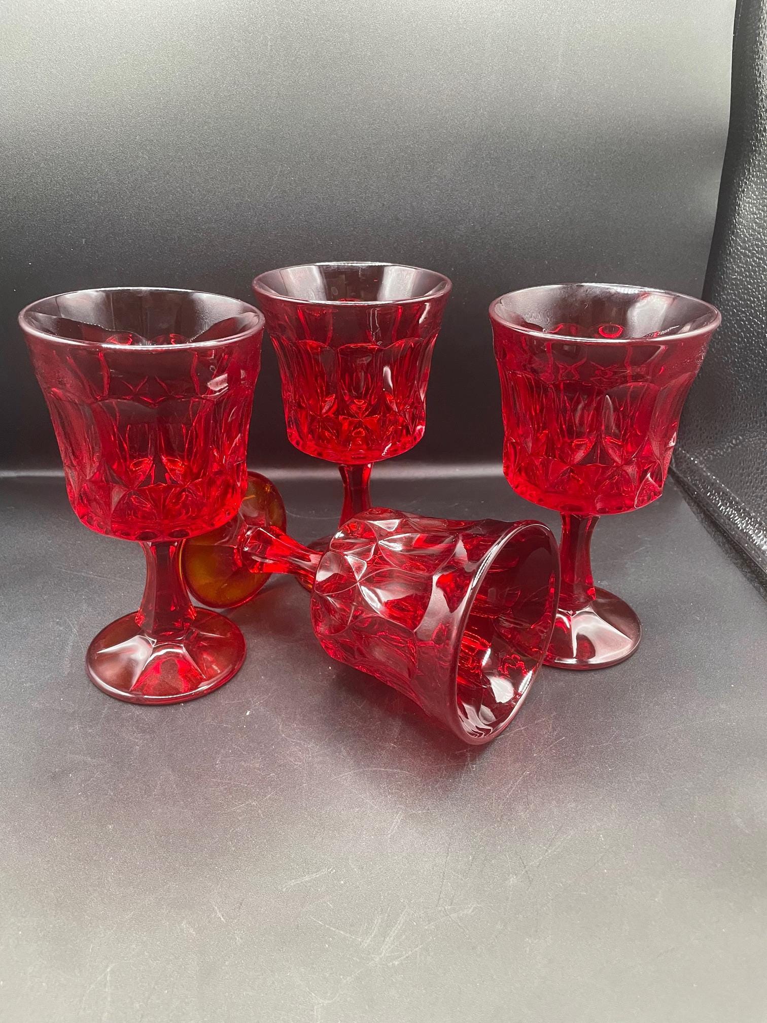 Vintage Noritake Ruby Red Goblets | Set of 4 | Glow Under UV Light