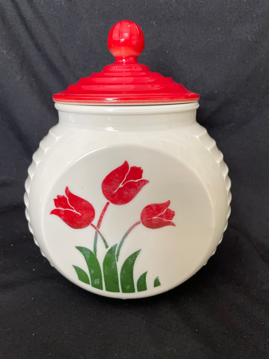 1940s Fire King Red Tulip Grease Jar Etsy