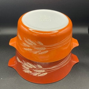 Cacerolas vintage Pyrex de cosecha otoñal de los años 70 sin tapa 474-B de 1,5 l y 475-B de 2,5 l