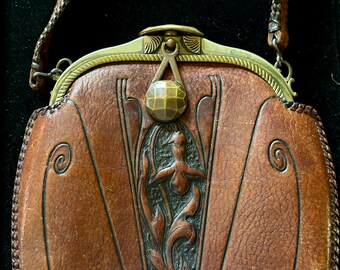 Meeker Made 1920s Arts and Crafts Tooled Leather Bag