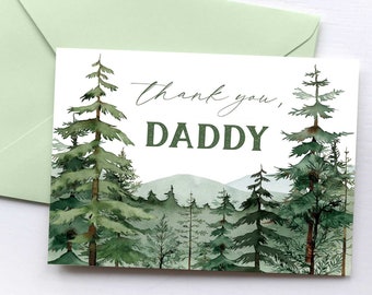 Merci papa montagne carte Téléchargement instantané imprimable bonne fête des pères carte arbres aquarelle 5 x 7"