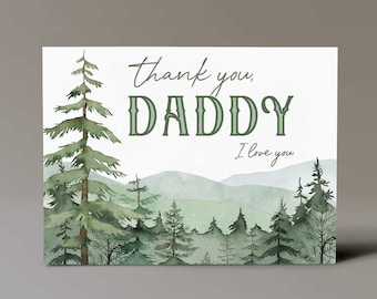 Merci papa montagne carte Téléchargement instantané imprimable bonne fête des pères carte arbres aquarelle 5 x 7"