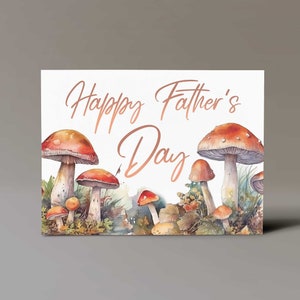 Instant Download Printable Happy Father&#39;s Day Card Mushroom Kids Cottagecore 5x7&quot;