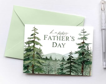Bonne fête des pères montagne carte Téléchargement instantané imprimable bonne fête des pères carte arbres aquarelle 5 x 7"