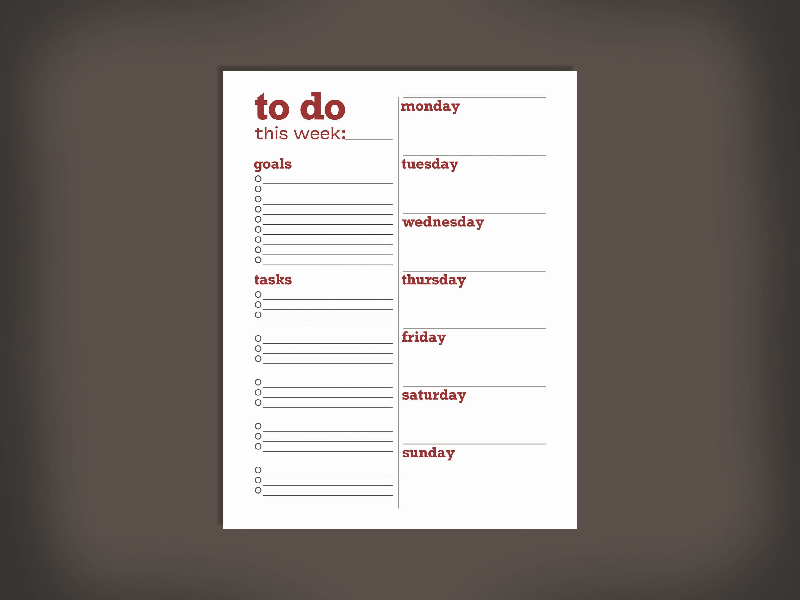 Simple to Do List Red Weekly Goal Schedule Stay at Home Mom Hole Punch  Minimalist Instant Download PDF - Etsy