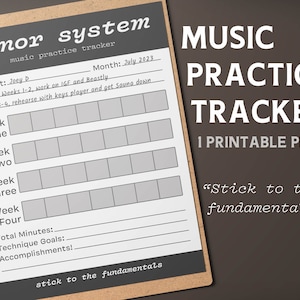 Vulfpeck Quote Music Practice Tracker Monthly - Sleepify Stick To The Fundamentals Practice Planner Printable PDF