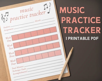 Monthly Music Practice Tracker - Coral Ombre Classic Practice Planner Printable PDF