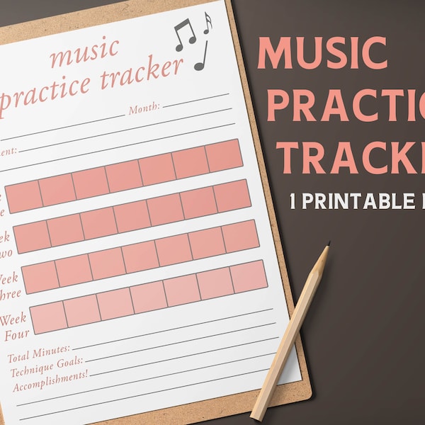 Monthly Music Practice Tracker - Coral Ombre Classic Practice Planner Printable PDF