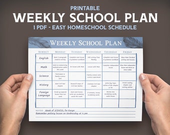 Feather Weekly Homeschool Planner Blue Homemaker Planner Homeschool Mom Printable PDF