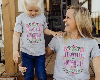 I am Fearfully and Wonderfully Made Christian Kids Tee Graphic Christian T-shirt Mommy and Me Christian Youth Tee Cute Trendy Toddler Tee