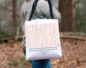 Faith Over Fear Christian Retro Tote Christian Tote Christian Tote Bag Faith Tote Bag Gift for Cute Trendy Christian Distressed Tote Bag