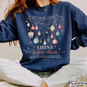 Let Your Light Shine Christian Long Sleeve Comfort Colors Christian Christmas Tee for Her Mommy and Me Matching Christian Bible Verse Shirt