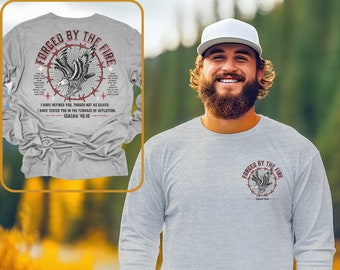 Forged By The Fire Christian Mens Long Sleeve Shirt Vintage Christian Long Sleeve Shirt Mens Christian Apparel Mens Religious Shirt GIft