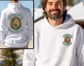 Trust In The Power Of God Mens Hoodie Lion of Judah Christian Sweater Mens Christian Graphic Tshirt Vintage Christian Apparel Mens Lion Tee