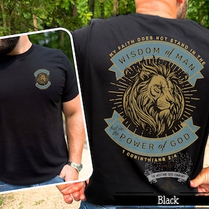 Trust In The Power Of God Mens Shirt Lion of Judah Christian T-shirt Mens Christian Graphic Tshirt Vintage Christian Apparel Mens Lion Tee