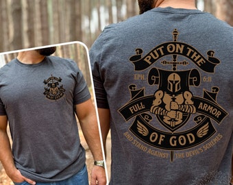 Armor of God Mens Christian T-shirt Put on the Full Armor of God Shirt for Men Vintage Christian Apparel Christian Back Graphic Tshirt Gift