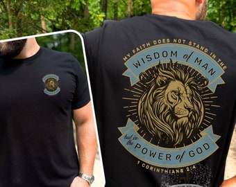 Trust In The Power Of God Mens Shirt Lion of Judah Christian T-shirt Mens Christian Graphic Tshirt Vintage Christian Apparel Mens Lion Tee