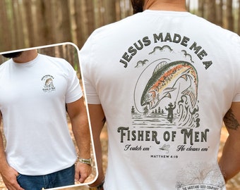 Fishers of Men Mens Christian T-Shirt Christian Fishermens Shirt Christian Tshirts for Men Christian Fathers Day Gift Bible Verse Shirt Gift