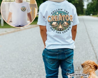 Follow The Creator Not The Crowd Kids Christian T-Shirt Christian Follow Me Shirt Jesus Tee for Youth Christian Childrens T-Shirt Bible Gift