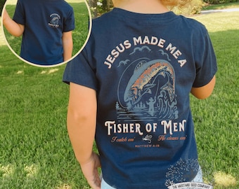 Fishers of Men Kids Christian T-Shirt Christian Fishermens Shirt Christian Tshirts for Youth Christian Childrens T-Shirt Bible Verse Sweater