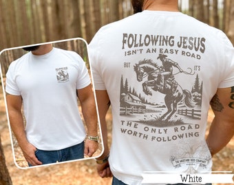Follow Jesus Western Christian Mens TShirt Vintage Christian Shirt Mens Christian Apparel Mens Religious Shirt Gift Fathers Day Gift for Dad