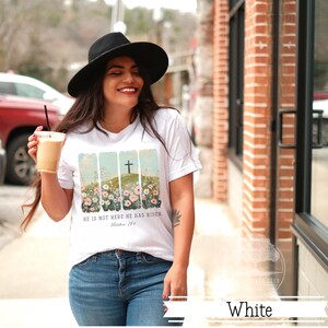 He Is Risen Easter Jesus Christian Womens T-shirt Easter Ladies Shirt for Her Cute Christian Tee Faith Based Easter Shirts Gift for Easter