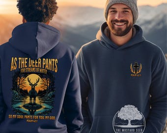 As A Deer Pants For Water Mens Christian Graphic T-shirt Mens Vintage Christian Hunting T-shirt Psalm 42 Mens Jesus Apparel Fathers Day Gift
