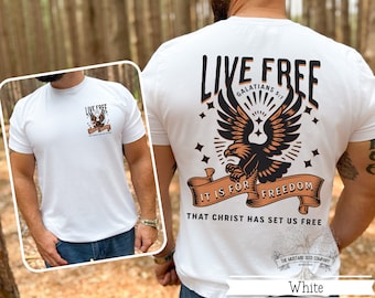 Live Free In Christ Mens Shirt Lion of Judah Christian T-shirt Mens Christian Graphic Tshirt Vintage Christian Apparel Mens Eagle T-shirt