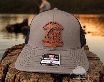 Fishers of Men Mens Christian Hat Christian Fishermens Leatherette Patch Hat Fishing Hat for Him Christian Outdoorsmen Hat Fathers Day Gift