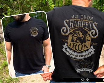 Iron Sharpens Iron Mens Christian T-shirt Proverbs 27 Shirt Vintage Christian Camping Tshirt for Him Christian Shirt for Men Motivational T