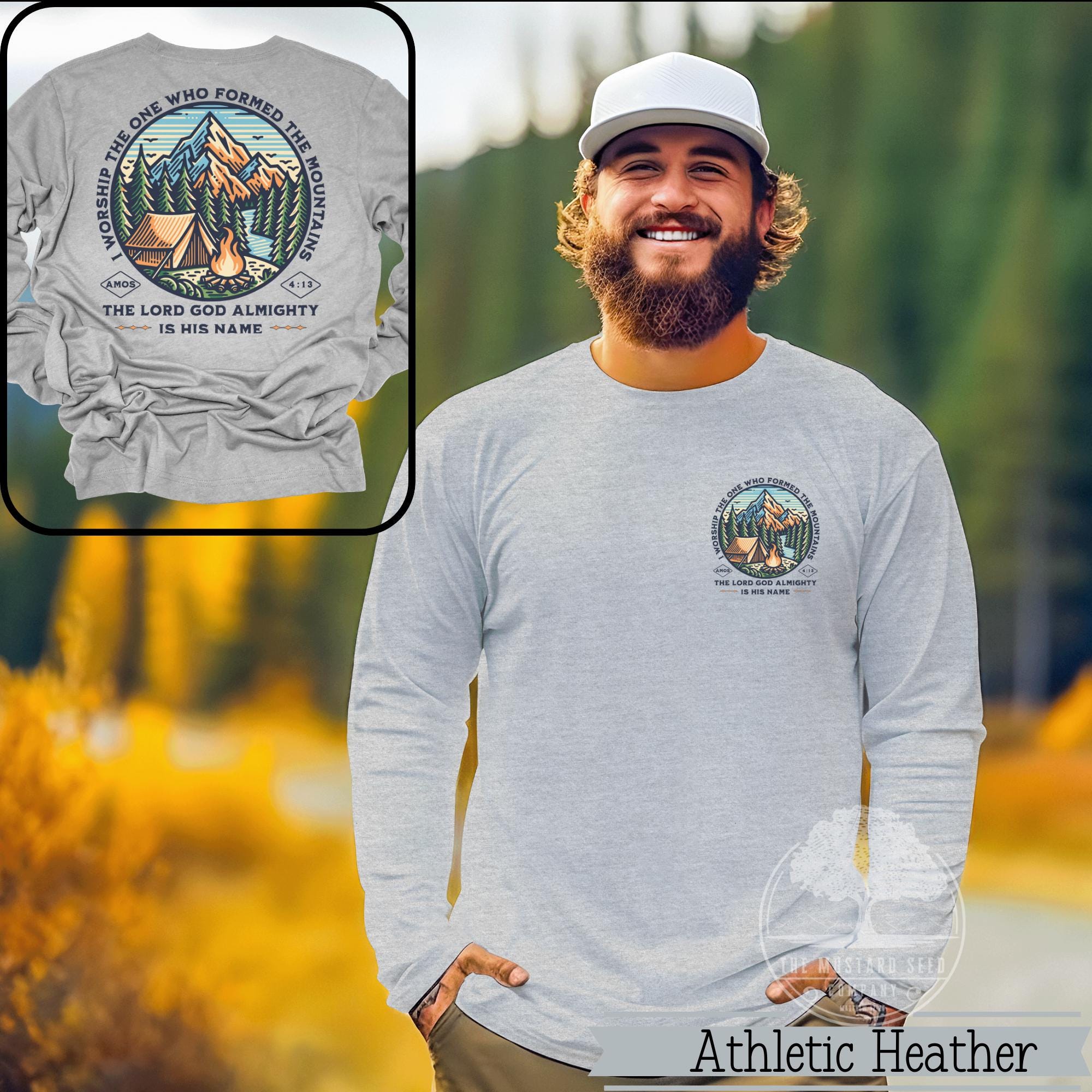 I Worship The One Who Formed The Mountains Mens Christian T-shirt Amos 4:13 Shirt Vintage Christian Camping Tshirt for Him Christian Shirt