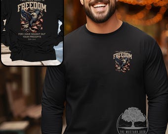 Freedom In Christ Christian Mens Longsleeve T-Shirt Vintage Christian Shirt Mens Christian Apparel Mens American Conservative Longsleeve Tee