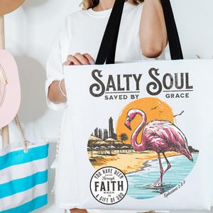Salty Soul Saved By Grace Jesus Tote Christian Tote Bag Gift Beach Jesus Tote Beach Tote Bag Gift for Her Gift for Salt and Light Faith Tote