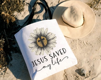 Jesus Saved My Life Christian Tote Bag Worship Tote for Her Cute Trendy Christian Tote Christian Retro Tote for Her Easter Tote Bag Gift