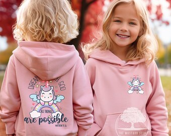 Dream Big With God All Things Are Possible Kids Personalized Christian Graphic Hoodie Girls Christian Sweater Youth Christian Hoodie Toddler