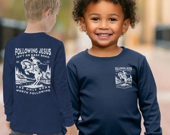 Following Jesus Western Kids Christian T-Shirt Christian Cowboy Shirt Christian Tee for Youth Christian Childrens T-Shirt VBS Shirt Gift