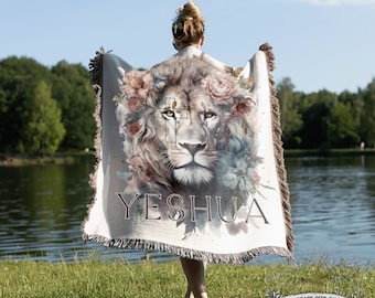 Yeshua Christian Throw Blanket Lion of Judah Christian Throw Christian Gifts for Her Woven Throw Blanket Gift Heirloom Christian Blanket