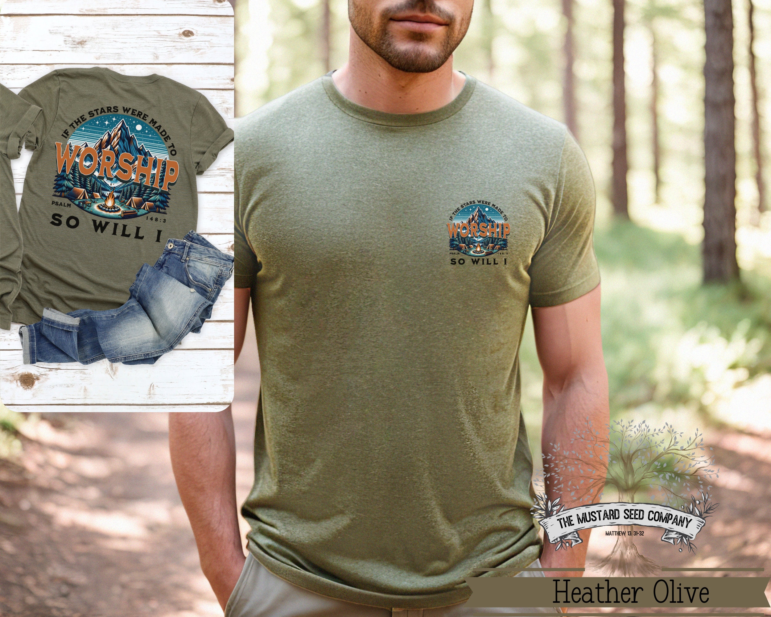 If the Stars Were Made To Worship So Will I Christian Mens T-Shirt Mens Christian Apparel Mens Camping Shirt Gift Mens Hiking Shirt Gift